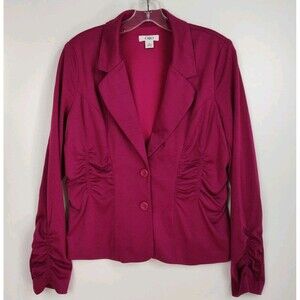 Cato Blazer Women's Size M Bright Pink Long Sleeves Ruched‎ Details 2-Button